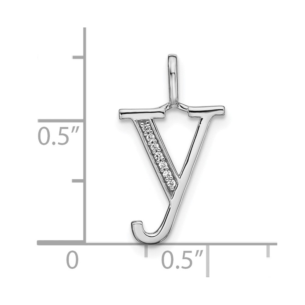 14K White Gold Real Diamond Lower Case Letter Y Initial Pendant