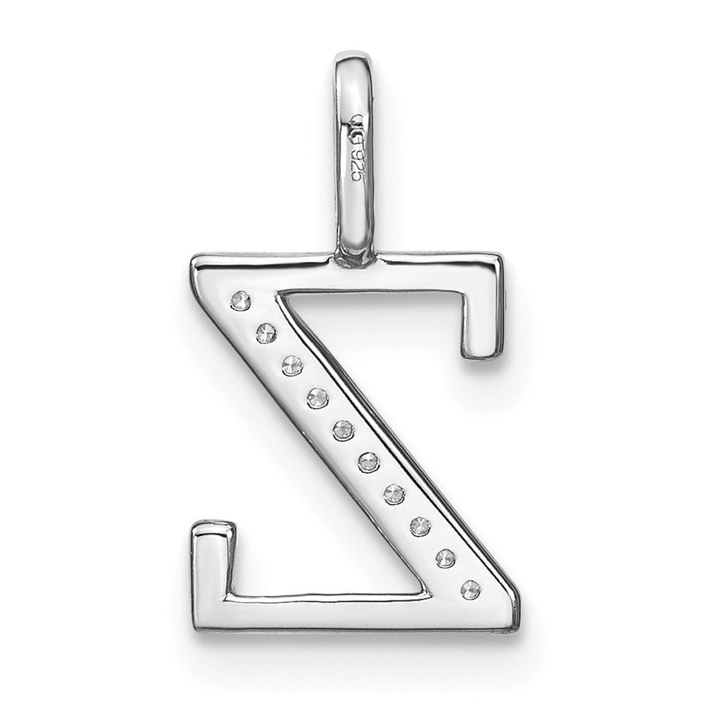 14K White Gold Real Diamond Lower Case Letter Z Initial Pendant
