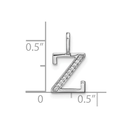 14K White Gold Real Diamond Lower Case Letter Z Initial Pendant