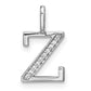 14K White Gold Real Diamond Lower Case Letter Z Initial Pendant