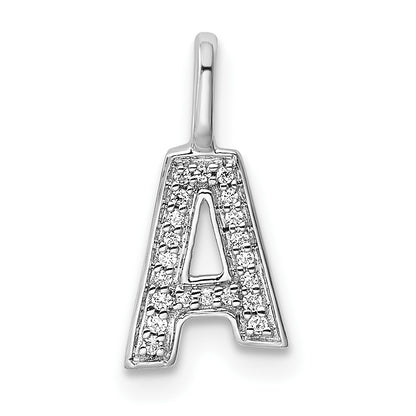14K White Gold Real Diamond Letter A Initial Pendant