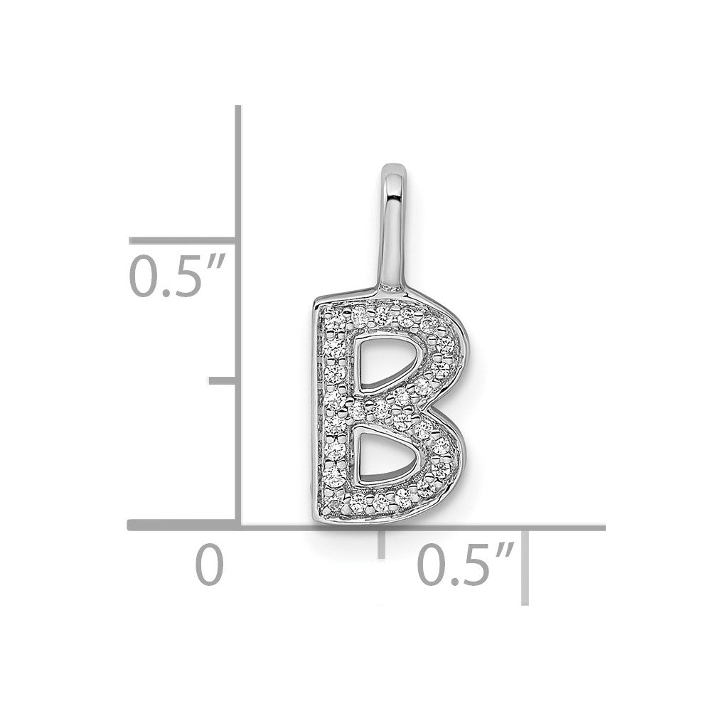14K White Gold Real Diamond Letter B Initial Pendant