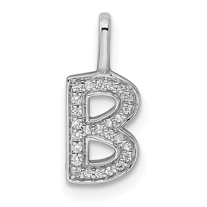 14K White Gold Real Diamond Letter B Initial Pendant