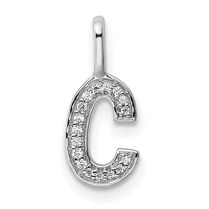 14K White Gold Real Diamond Letter C Initial Pendant