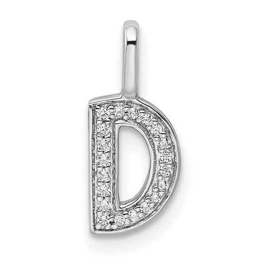 (Custom order Bail will fit a chain of 6.9mm width size) 14K White Gold Real Diamond Letter D Initial Pendant