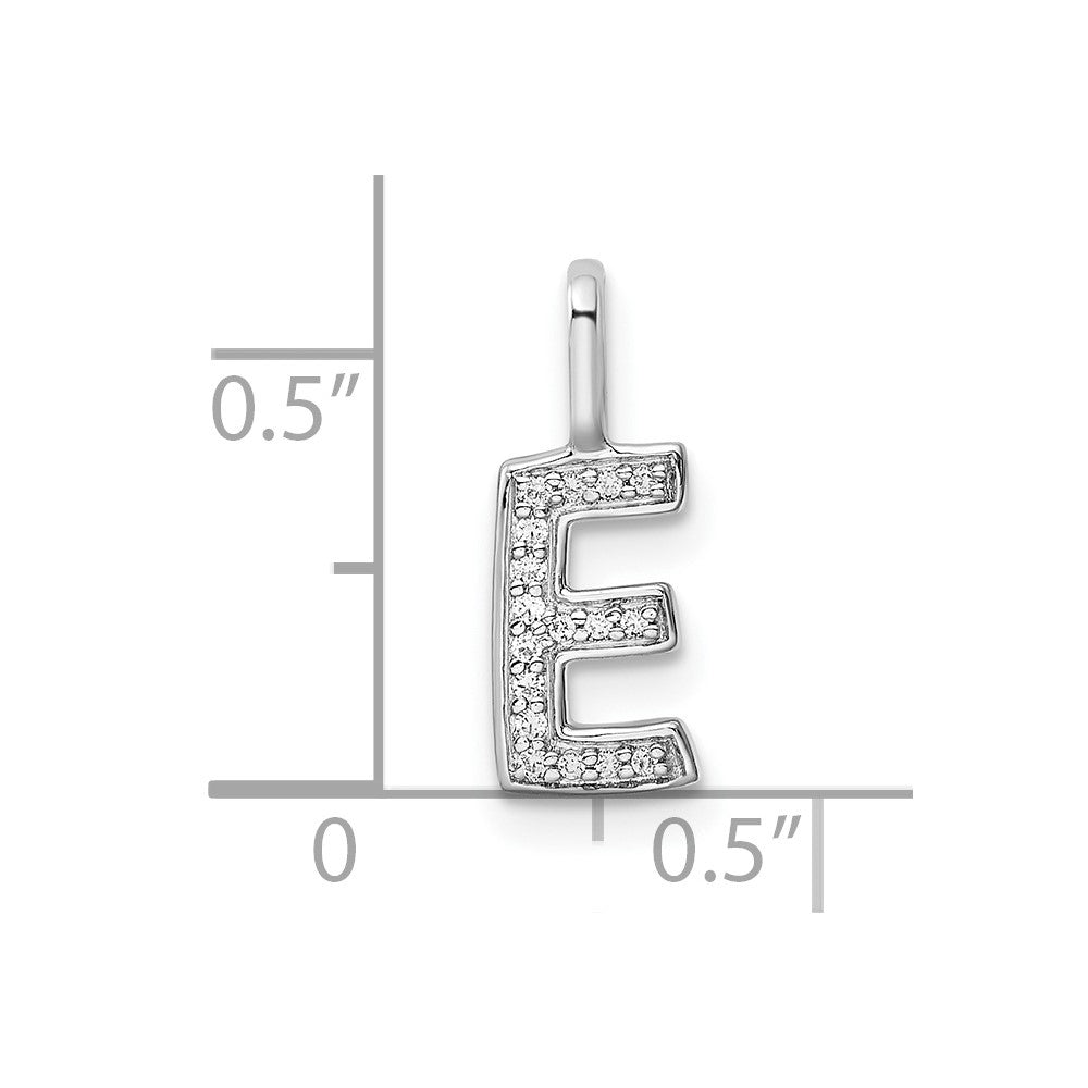 14K White Gold Real Diamond Letter E Initial Pendant