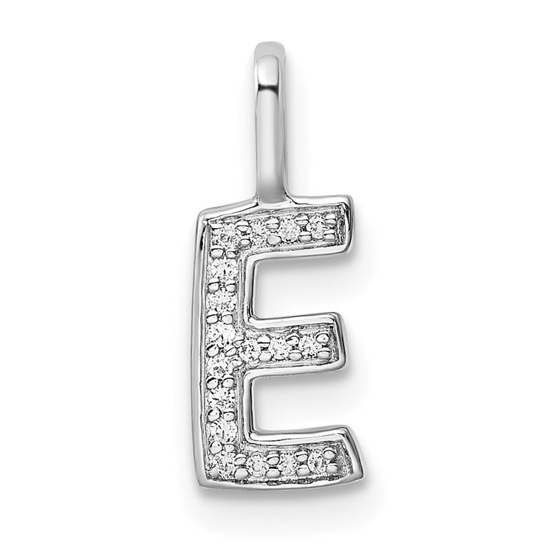 14K White Gold Real Diamond Letter E Initial Pendant