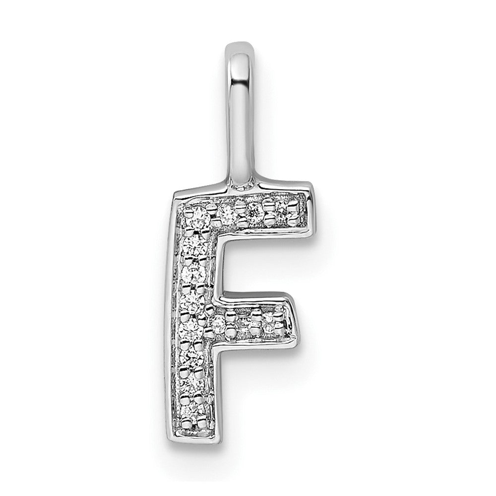 14K White Gold Real Diamond Letter F Initial Pendant