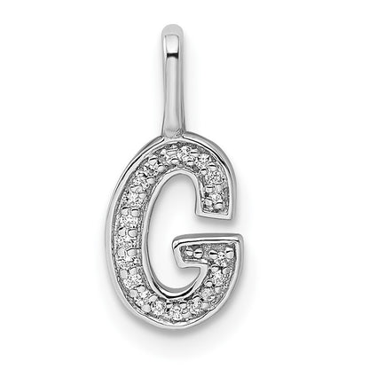 14K White Gold Real Diamond Letter G Initial Pendant