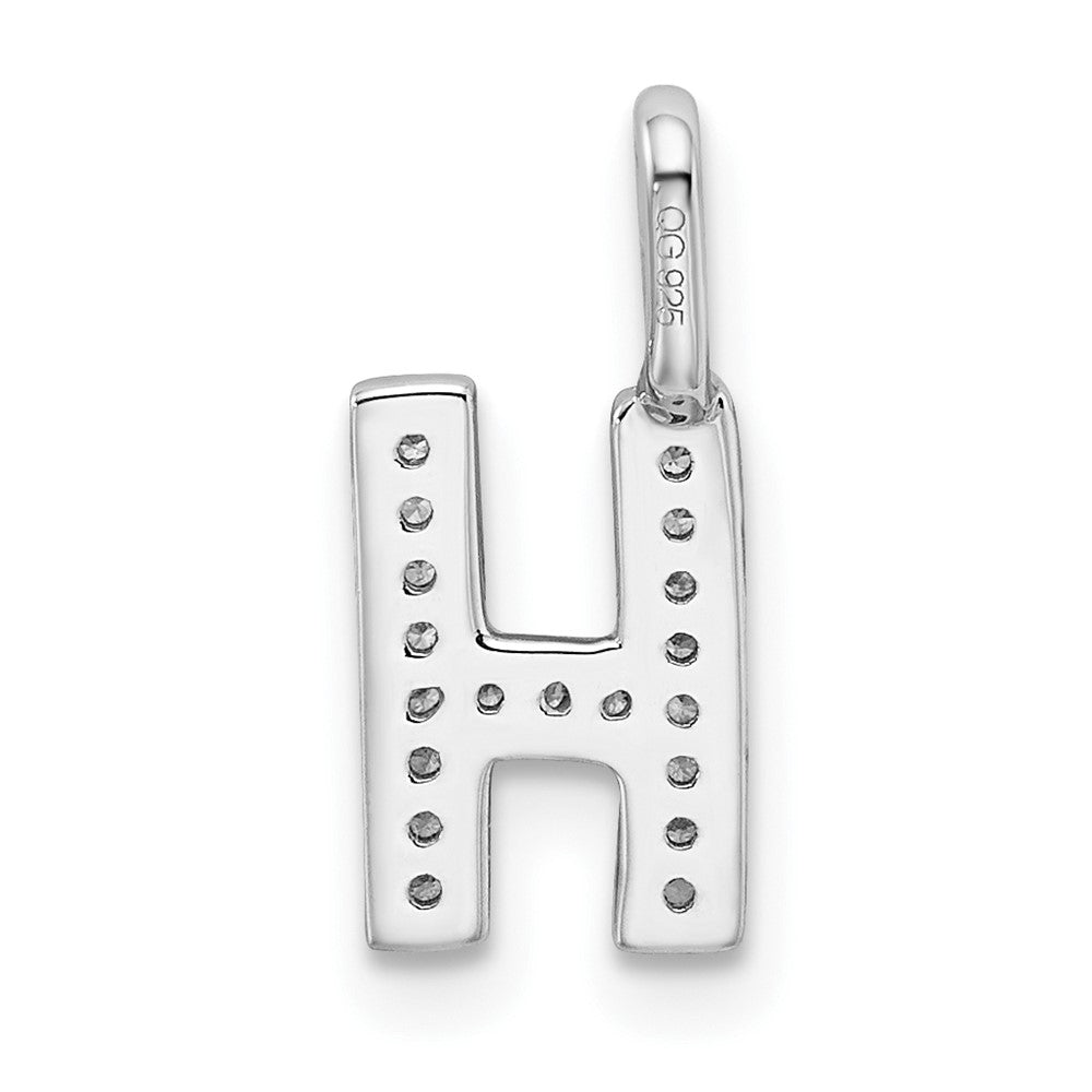 14K White Gold Real Diamond Letter H Initial Pendant
