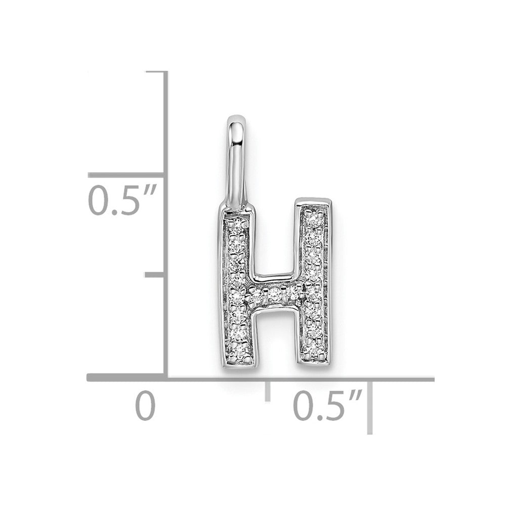 14K White Gold Real Diamond Letter H Initial Pendant