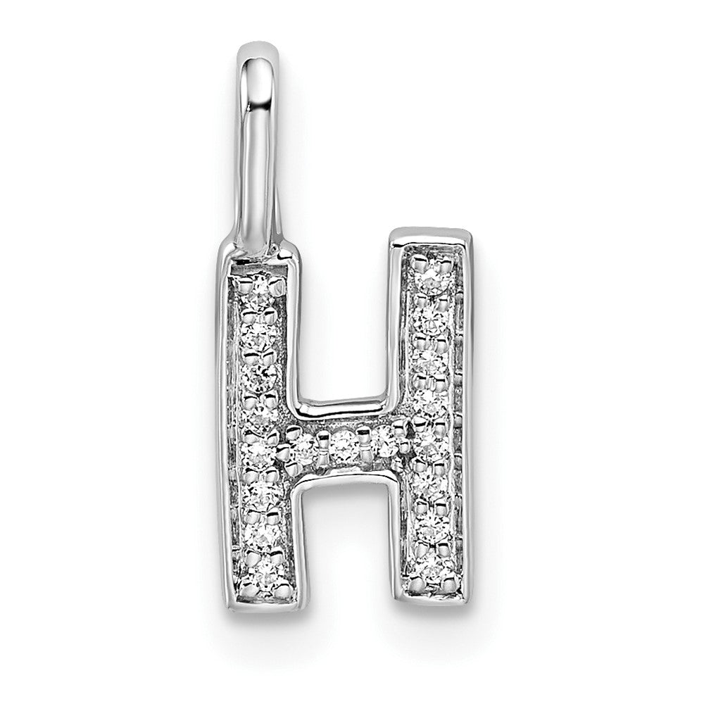 14K White Gold Real Diamond Letter H Initial Pendant