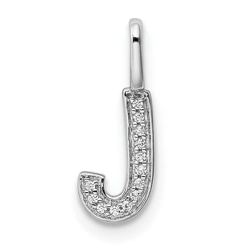 14K White Gold Real Diamond Letter J Initial Pendant