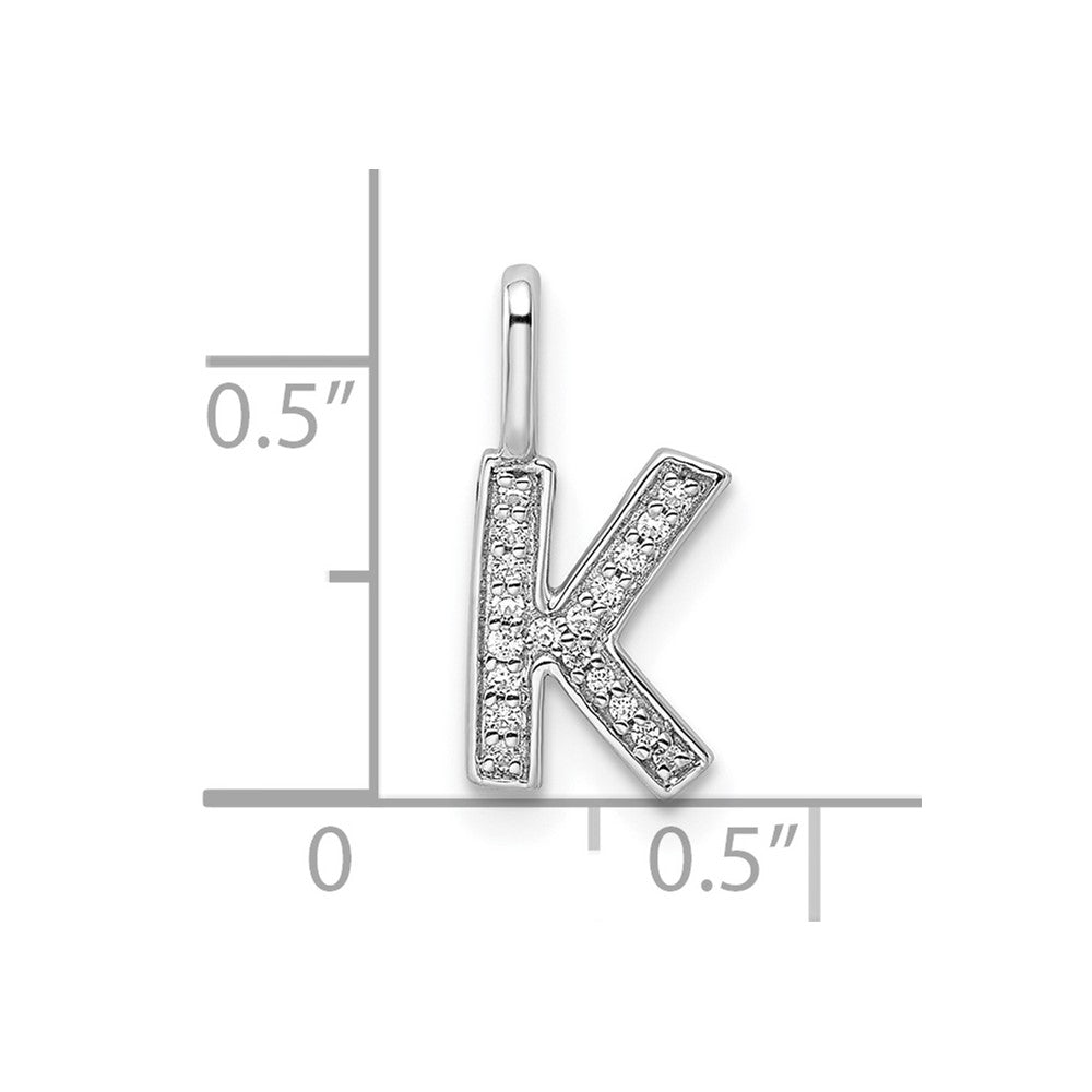 14K White Gold Real Diamond Letter K Initial Pendant