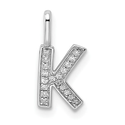 14K White Gold Real Diamond Letter K Initial Pendant