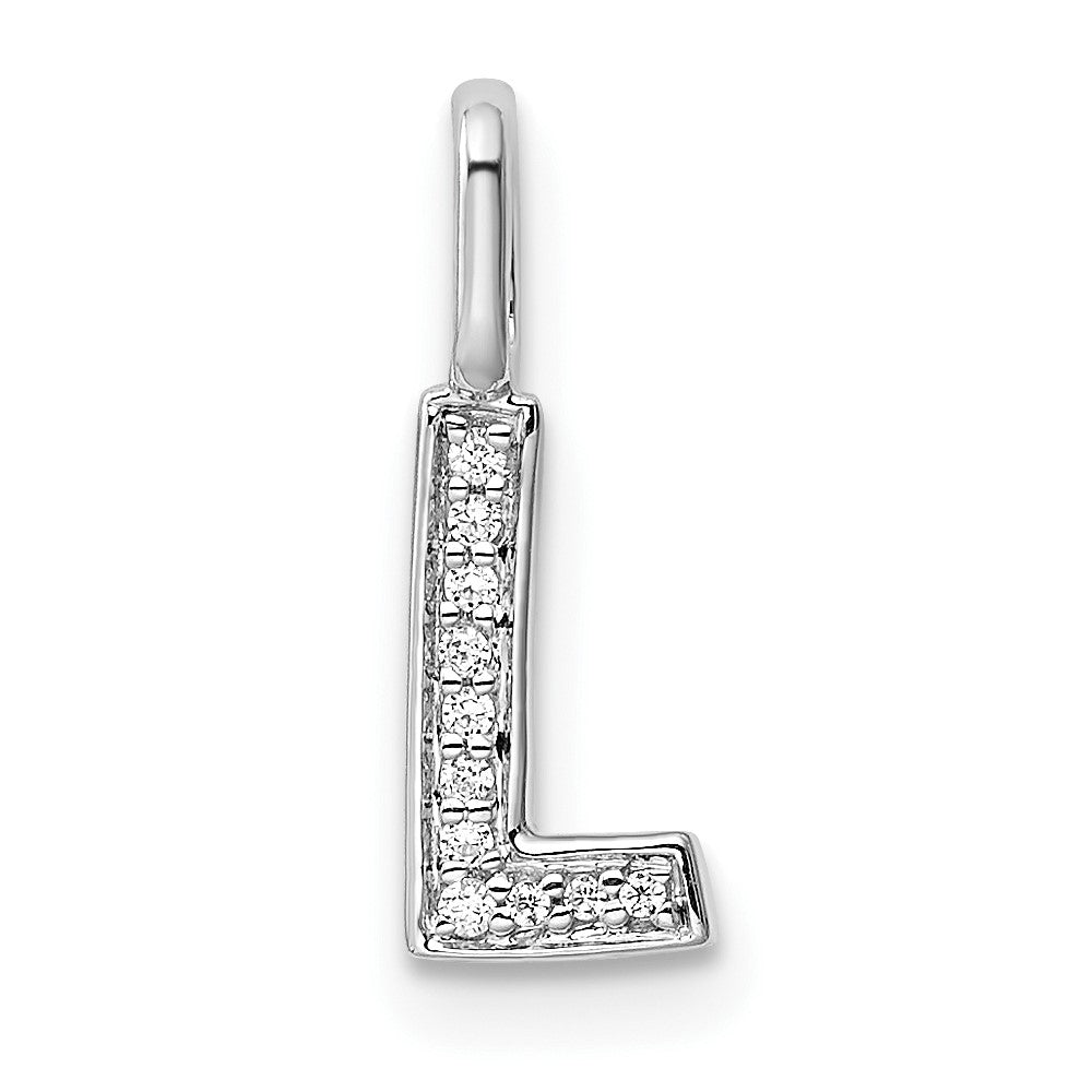 14K White Gold Real Diamond Letter L Initial Pendant