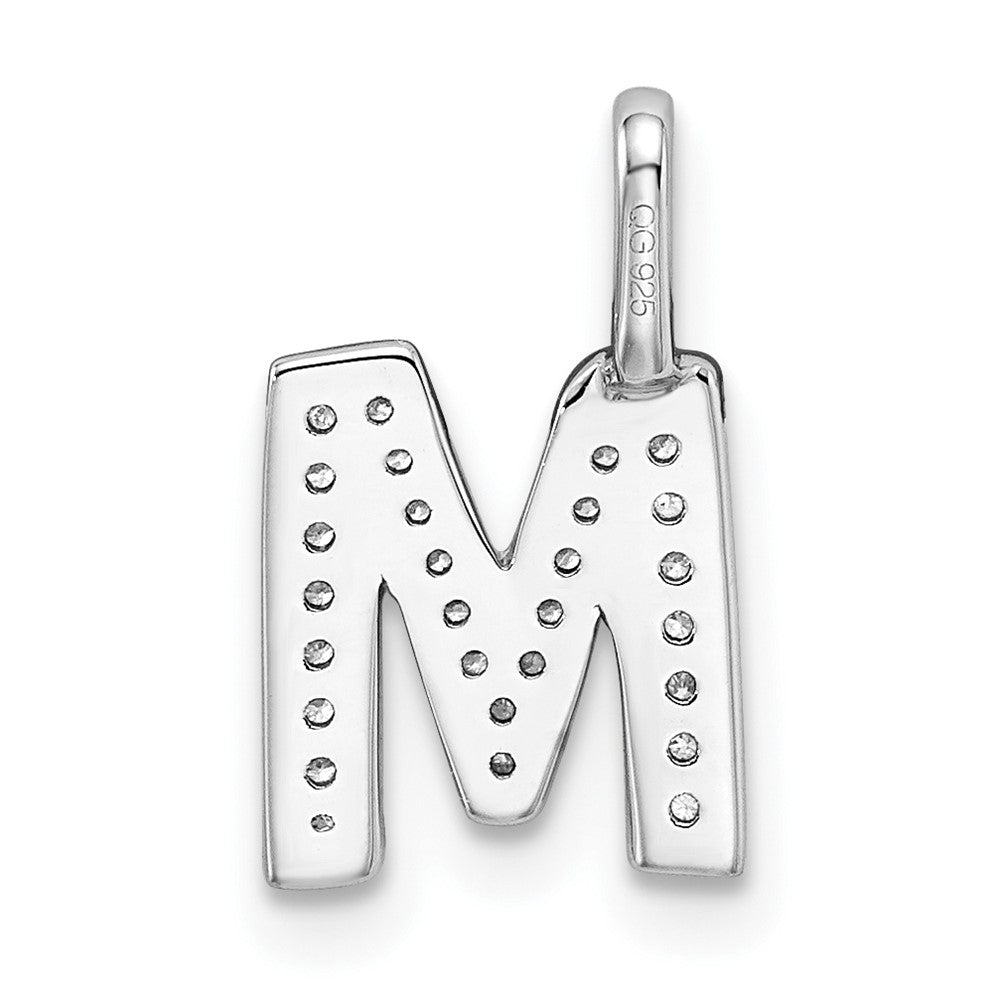 14K White Gold Real Diamond Letter M Initial Pendant
