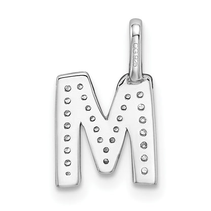 14K White Gold Real Diamond Letter M Initial Pendant