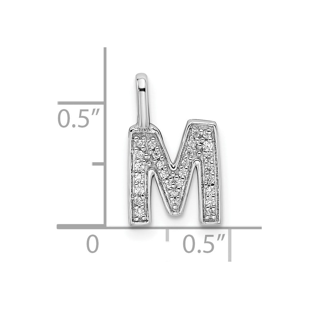 14K White Gold Real Diamond Letter M Initial Pendant