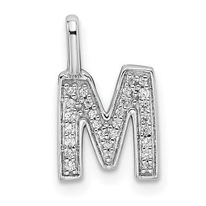 14K White Gold Real Diamond Letter M Initial Pendant