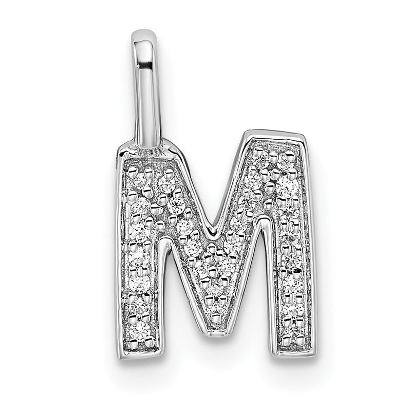 14K White Gold Real Diamond Letter M Initial Pendant