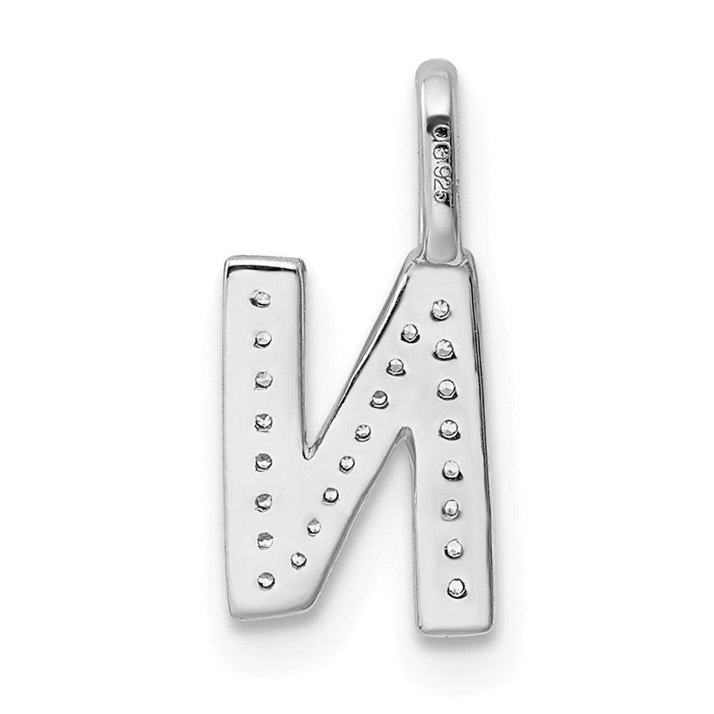 14K White Gold Real Diamond Letter N Initial Pendant
