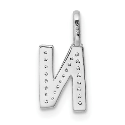 14K White Gold Real Diamond Letter N Initial Pendant