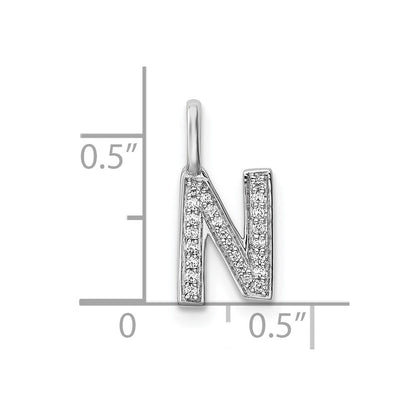 14K White Gold Real Diamond Letter N Initial Pendant