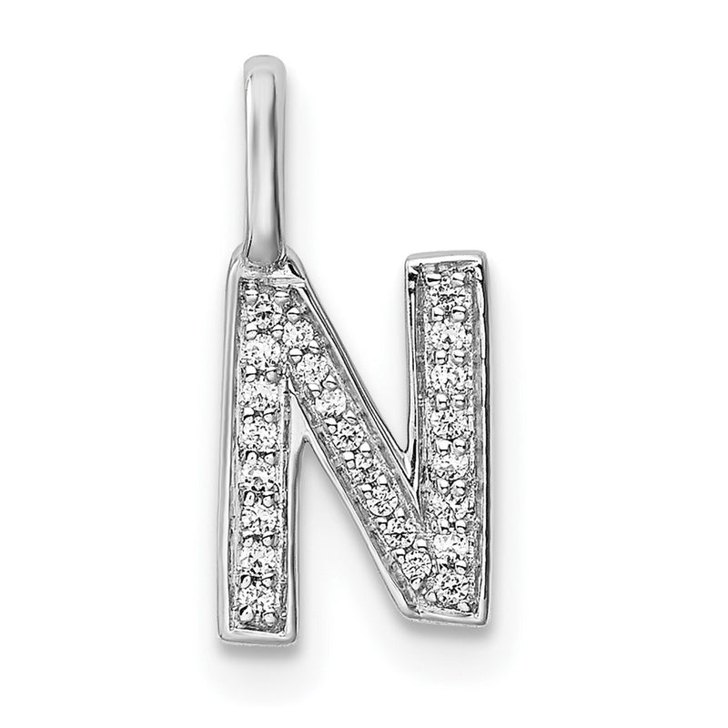14K White Gold Real Diamond Letter N Initial Pendant