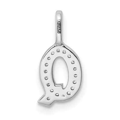 14K White Gold Real Diamond Letter Q Initial Pendant