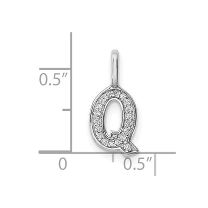 14K White Gold Real Diamond Letter Q Initial Pendant
