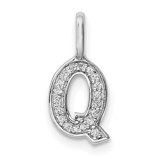 14K White Gold Real Diamond Letter Q Initial Pendant