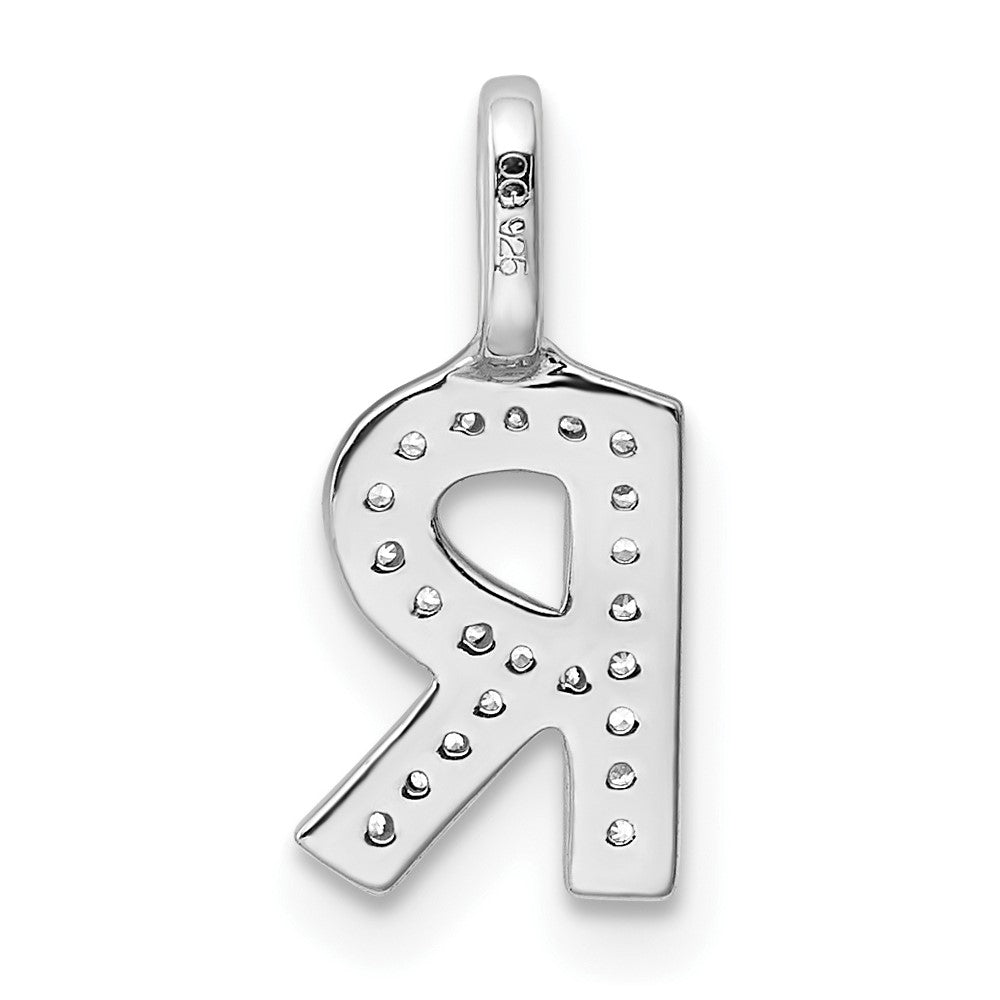 14K White Gold Real Diamond Letter R Initial Pendant