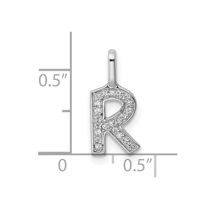 14K White Gold Real Diamond Letter R Initial Pendant