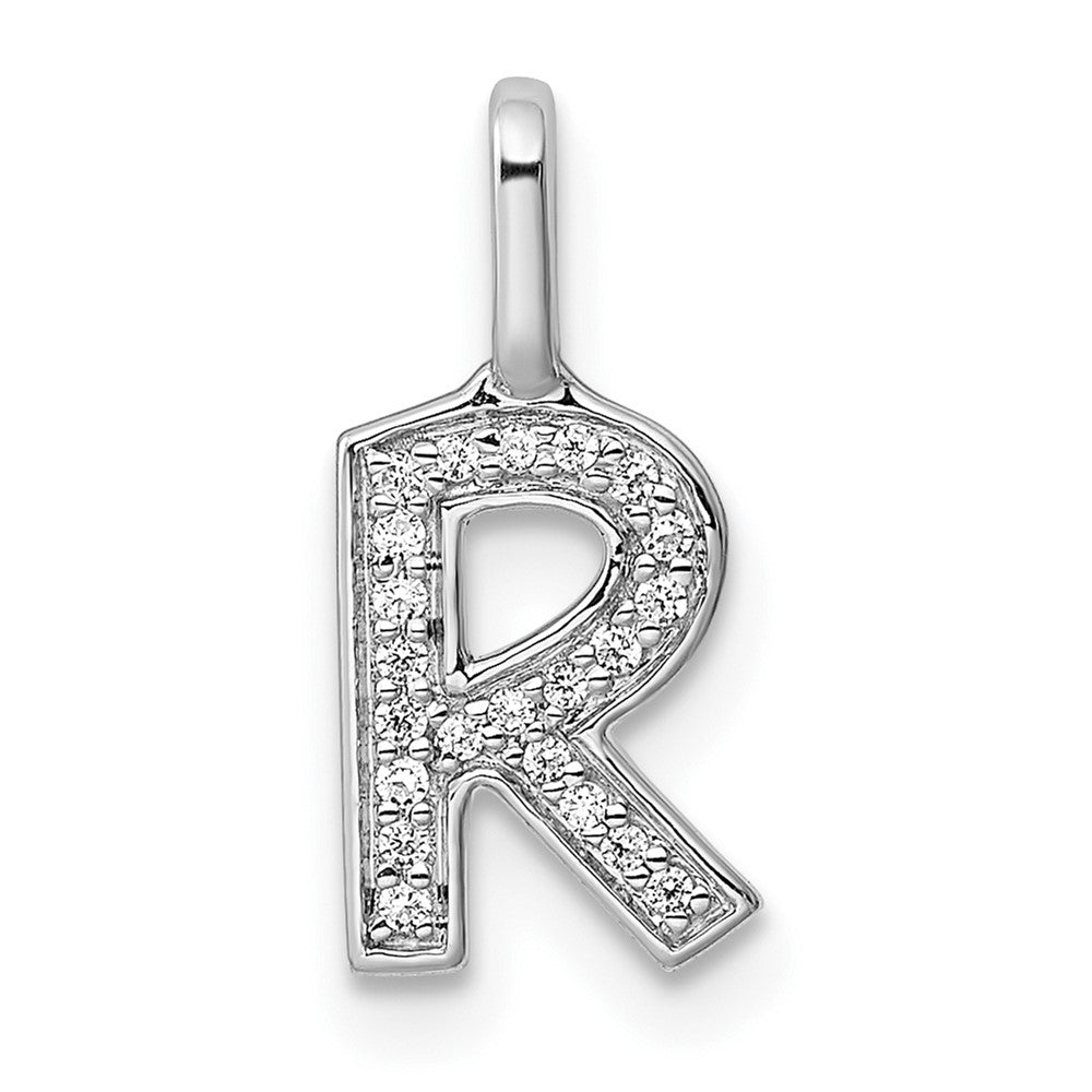 14K White Gold Real Diamond Letter R Initial Pendant