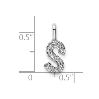 14K White Gold Real Diamond Letter S Initial Pendant
