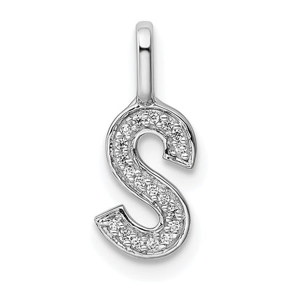 14K White Gold Real Diamond Letter S Initial Pendant