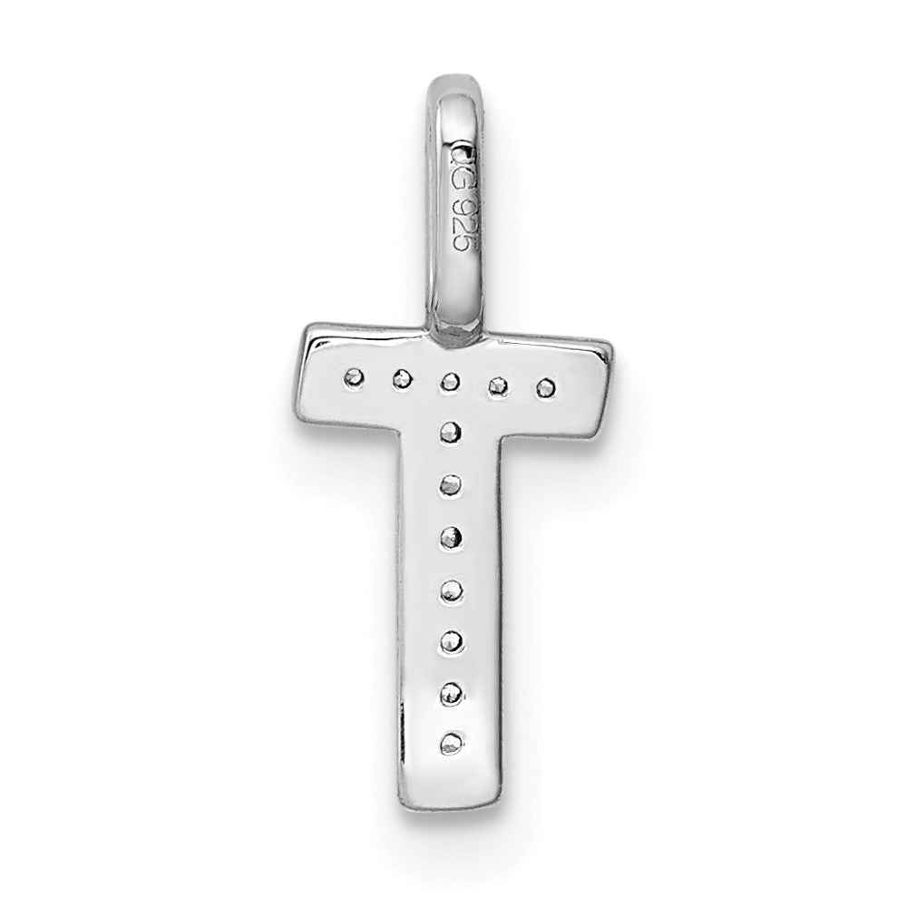 14K White Gold Real Diamond Letter T Initial Pendant