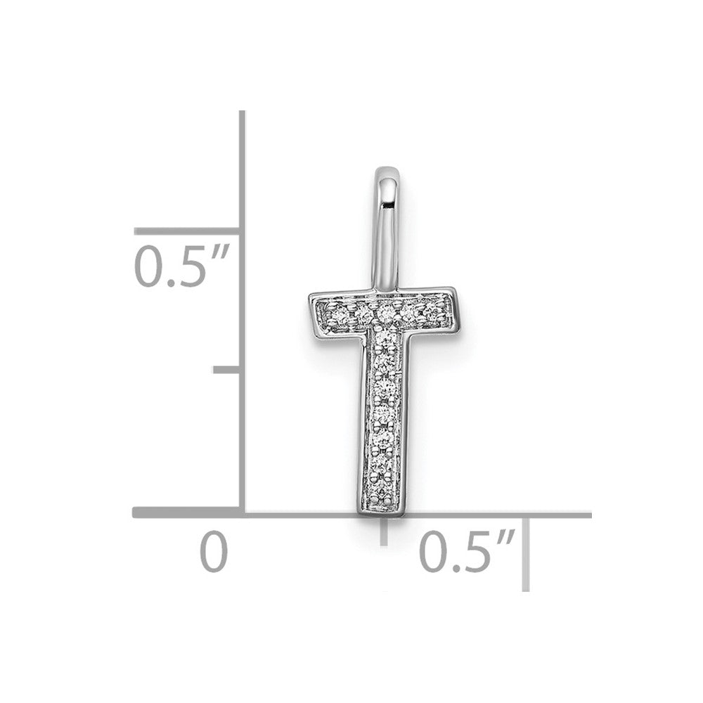 14K White Gold Real Diamond Letter T Initial Pendant