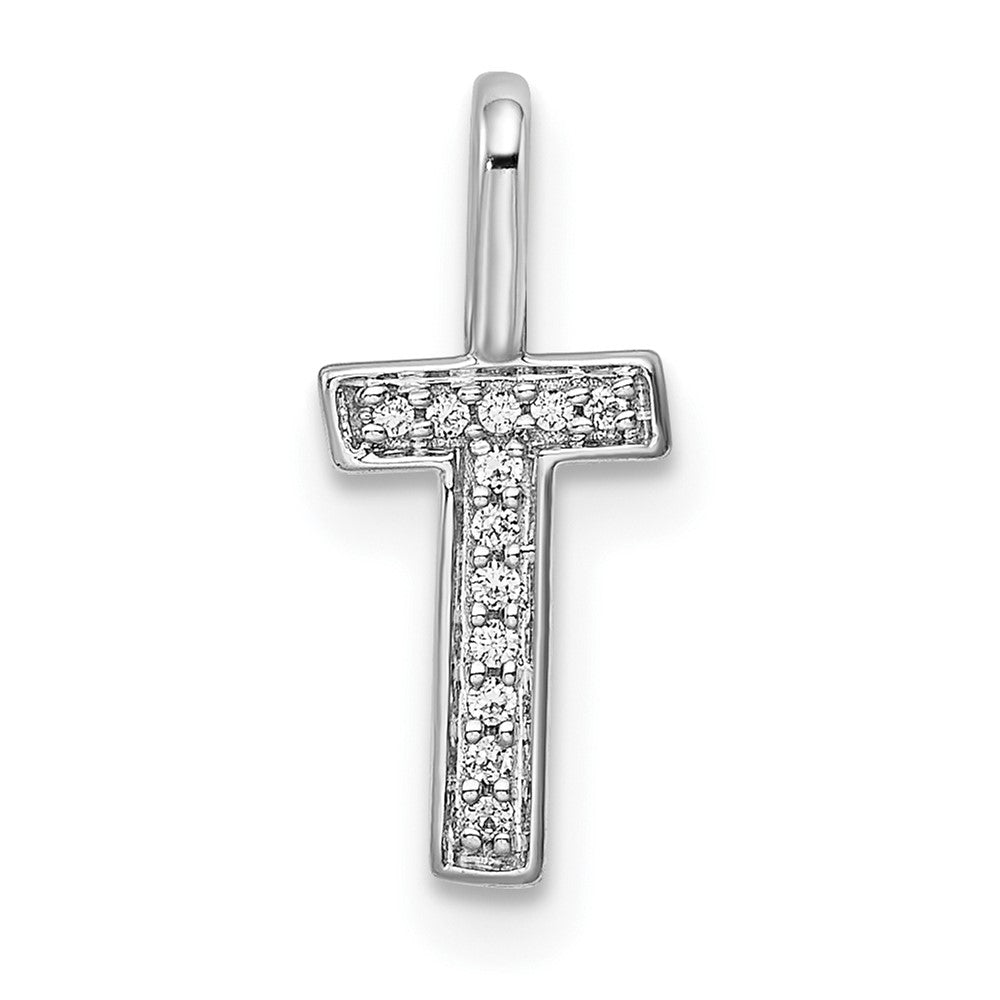 14K White Gold Real Diamond Letter T Initial Pendant