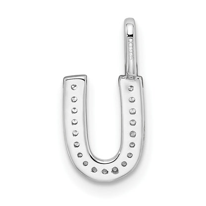 14K White Gold Real Diamond Letter U Initial Pendant