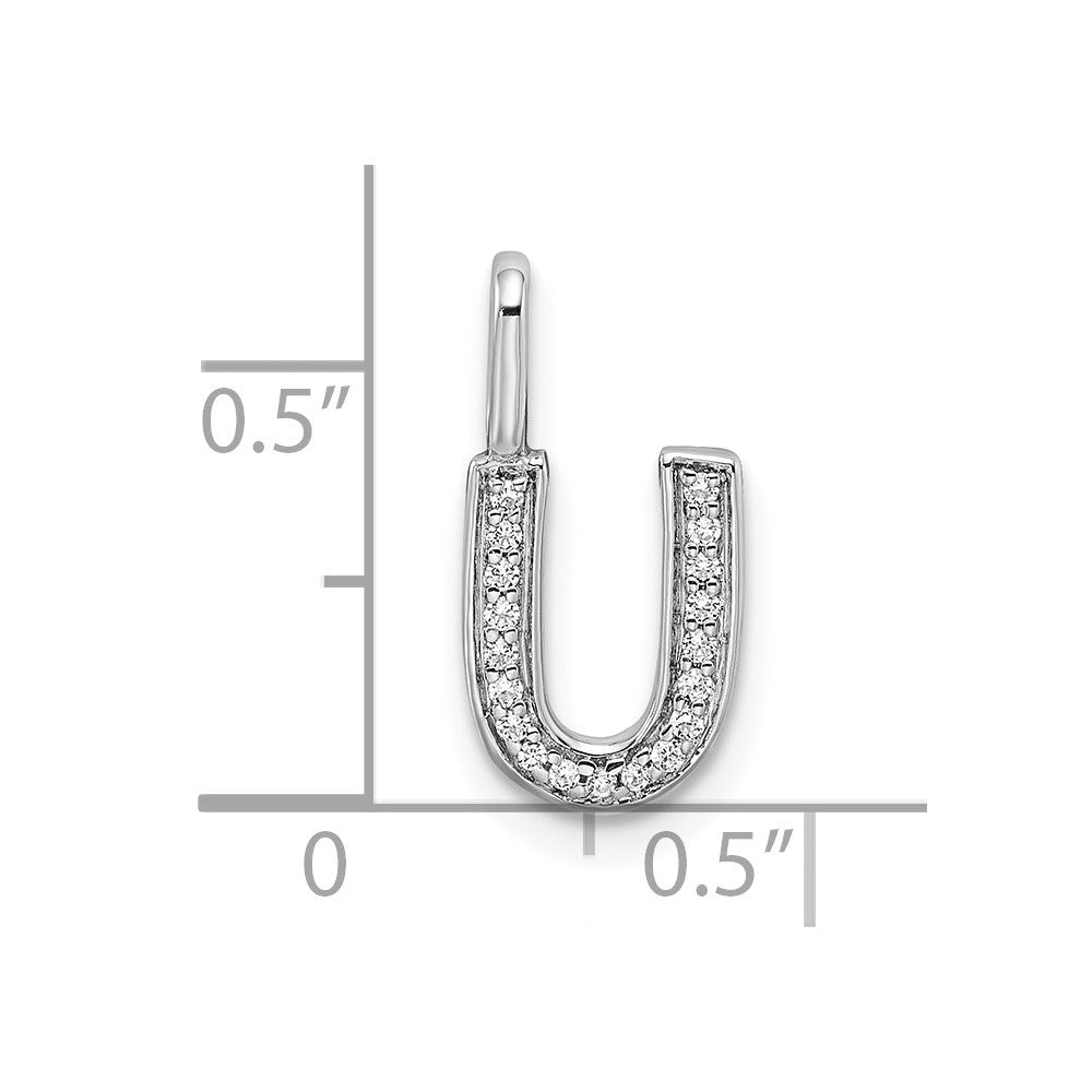 14K White Gold Real Diamond Letter U Initial Pendant