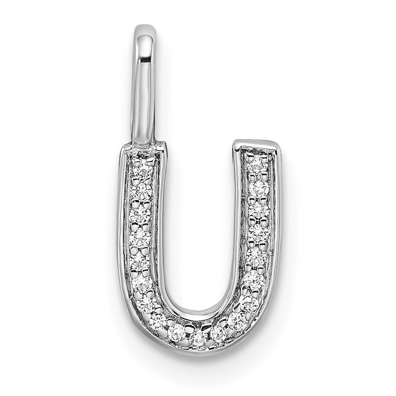 14K White Gold Real Diamond Letter U Initial Pendant