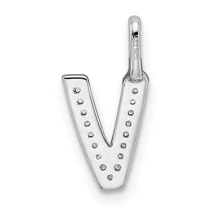 14K White Gold Real Diamond Letter V Initial Pendant