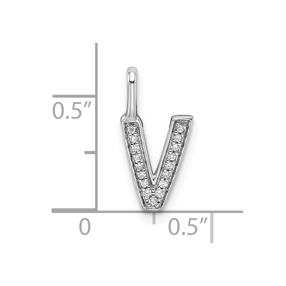 14K White Gold Real Diamond Letter V Initial Pendant