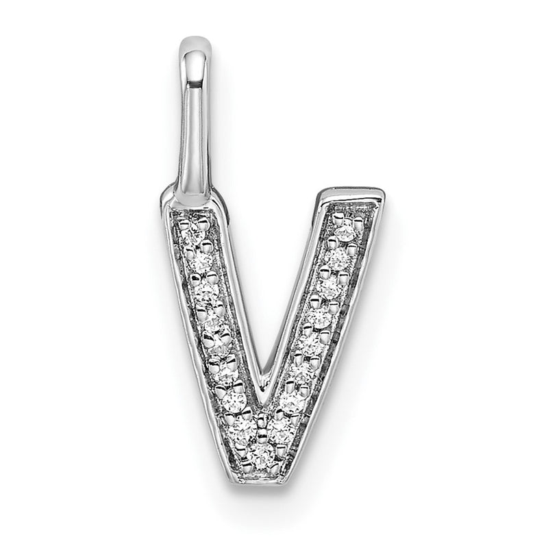 14K White Gold Real Diamond Letter V Initial Pendant
