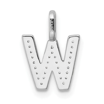14K White Gold Real Diamond Letter W Initial Pendant