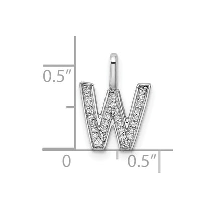 14K White Gold Real Diamond Letter W Initial Pendant