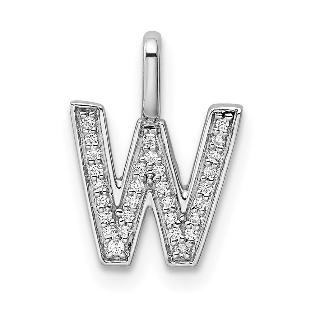 14K White Gold Real Diamond Letter W Initial Pendant