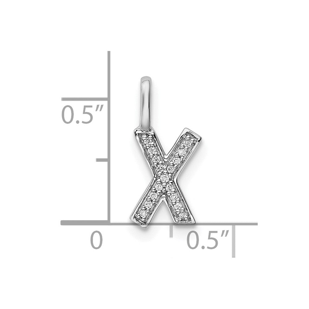 14K White Gold Real Diamond Letter X Initial Pendant